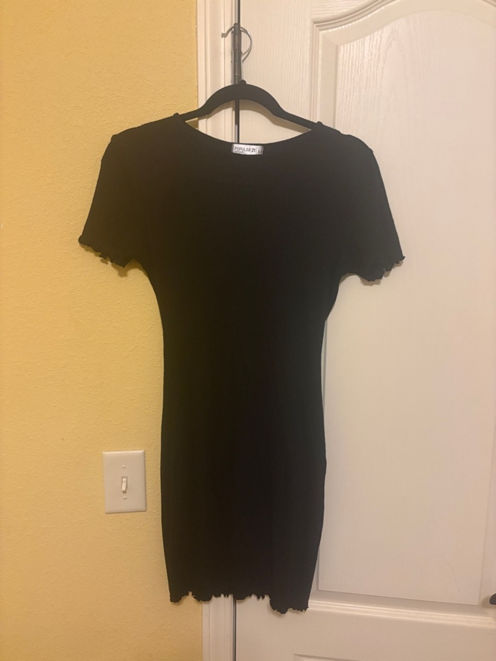 Black Ribbed Short Sleeve Mini Dress